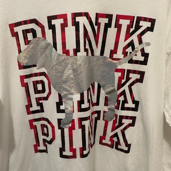 Victoria’s Secret PINK White Red Long Sleeve T-shirt Size Large Women’s - Picture 2 of 7